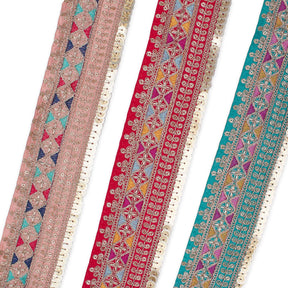 2 5 Inch Triangle Geometric Sequined Metallic Corded Embroidered Trim Group