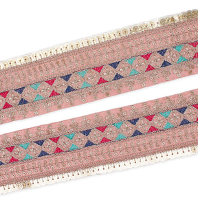 2 5 Inch Triangle Geometric Sequined Metallic Corded Embroidered Trim SV581501 Seafoam A1