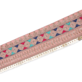 2 5 Inch Triangle Geometric Sequined Metallic Corded Embroidered Trim SV581501 Seafoam A2