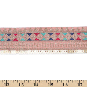 2 5 Inch Triangle Geometric Sequined Metallic Corded Embroidered Trim SV581501 Seafoam A9