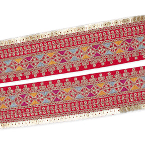 2 5 Inch Triangle Geometric Sequined Metallic Corded Embroidered Trim SV581499 Fuchsia A1