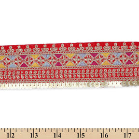 2 5 Inch Triangle Geometric Sequined Metallic Corded Embroidered Trim SV581499 Fuchsia A9