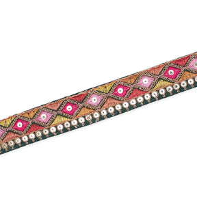 1 25 Inch Diamond Geometric Sequined Metallic Corded Embroidered Trim SV581504 Hunter Green A2
