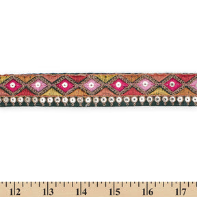 1 25 Inch Diamond Geometric Sequined Metallic Corded Embroidered Trim SV581504 Hunter Green A9