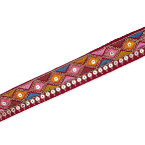 1 25 Inch Diamond Geometric Sequined Metallic Corded Embroidered Trim SV581506 Burgundy A2