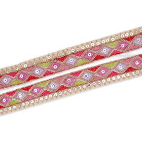 1 25 Inch Diamond Geometric Sequined Metallic Corded Embroidered Trim SV581447 Beige A1
