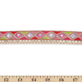 1 25 Inch Diamond Geometric Sequined Metallic Corded Embroidered Trim SV581447 Beige A9