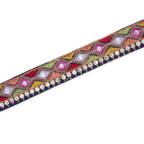 1 25 Inch Diamond Geometric Sequined Metallic Corded Embroidered Trim SV580405 Navy Blue A2