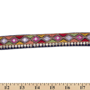 1 25 Inch Diamond Geometric Sequined Metallic Corded Embroidered Trim SV580405 Navy Blue A3