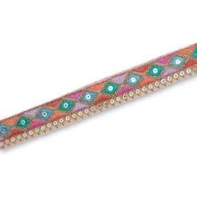 1 25 Inch Diamond Geometric Sequined Metallic Corded Embroidered Trim SV581505 Champagne A2