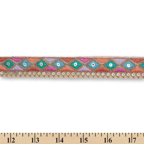 1 25 Inch Diamond Geometric Sequined Metallic Corded Embroidered Trim SV581505 Champagne A9