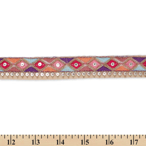 1 25 Inch Diamond Geometric Sequined Metallic Corded Embroidered Trim SV581448 Sand A9
