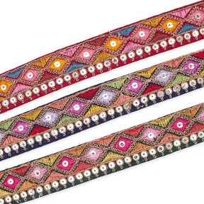 1 25 Inch Diamond Geometric Sequined Metallic Corded Embroidered Trim Group
