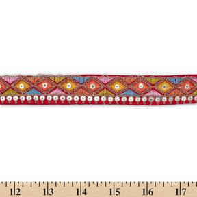 1 25 Inch Diamond Geometric Sequined Metallic Corded Embroidered Trim SV581503 Red A9