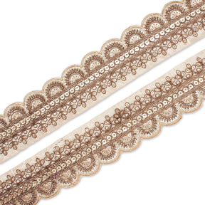 2 Inch Regal Gold Metallic Sequined Cording On Plain Woven Trim SV580403 Cream A1