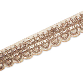 2 Inch Regal Gold Metallic Sequined Cording On Plain Woven Trim SV580403 Cream A2