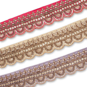 2 Inch Regal Gold Metallic Sequined Cording On Plain Woven Trim Group