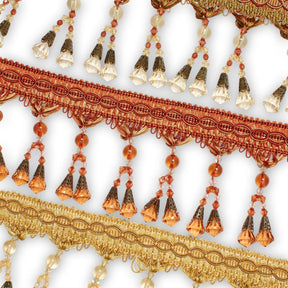 Dual Beaded Rhinestone Tassel Fringe Trim Group