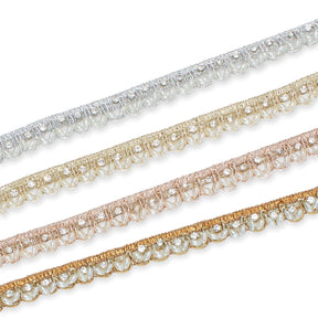 1/2 Inch Beaded Rhinestone Metallic Corded Ribbon Fabric Trim Group Image