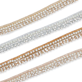 1/2 Inch Pearly Diamond Rhinestone Metallic Ribbon Fabric Trim Group Image