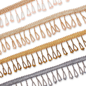 1.5 Inch Braided Metallic Cord With Beaded Tassel Fringe Fabric Trim Group Image