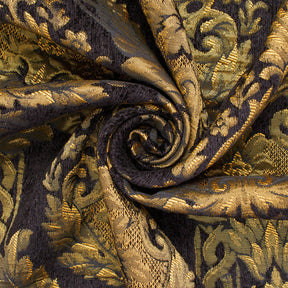 Floral Bloom Two Tone Polyester Rayon Chenille Damask Jacquard Fabric SV581298 Black 2