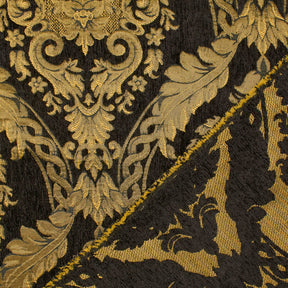 Floral Bloom Two Tone Polyester Rayon Chenille Damask Jacquard Fabric SV581298 Black 3