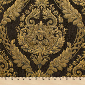 Floral Bloom Two Tone Polyester Rayon Chenille Damask Jacquard Fabric SV581298 Black 4