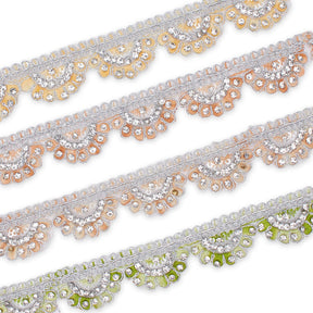 1 Inch Rhinestone Metallic Cording On Scalloped Embroidered Trim Group