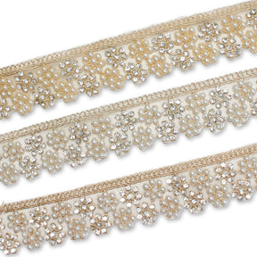 1 25 Inch Floral Beaded Rhinestone Corded Mesh Trim Group