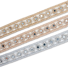 1 Inch Floral Mirror Rhinestone Corded Mesh Trim Group