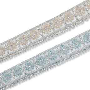 1 5 Inch Floral Geometric Rhinestone Bead Corded Mesh Trim Group