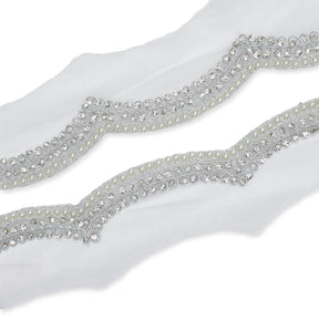 3 Inch Scalloped Regal Rhinestones Beads Metallic Cording On Polyester Mesh Trim SV581900 Silver A1