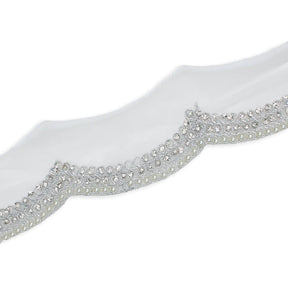 3 Inch Scalloped Regal Rhinestones Beads Metallic Cording On Polyester Mesh Trim SV581900 Silver A2
