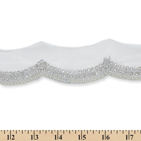 3 Inch Scalloped Regal Rhinestones Beads Metallic Cording On Polyester Mesh Trim SV581900 Silver A9