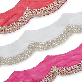 2 Inch Scalloped Regal Rhinestones Beads Metallic Cording On Polyester Mesh Trim Group