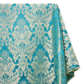 Extra Wide Floral Damask Upholstery Jacquard Fabric SV571035 Turquoise / Gold 1