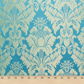 Extra Wide Floral Damask Upholstery Jacquard Fabric SV571035 Turquoise / Gold 4