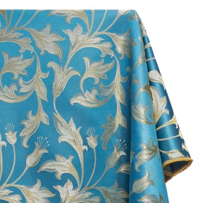 Extra Wide Bloom Upholstery Jacquard Fabric SV571036 1 Turquoise / Gold 1