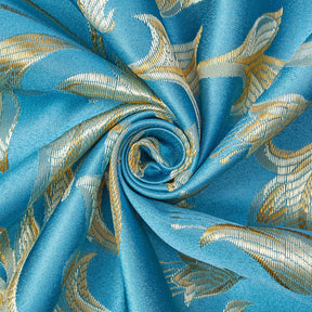 Extra Wide Bloom Upholstery Jacquard Fabric SV571036 1 Turquoise / Gold 2