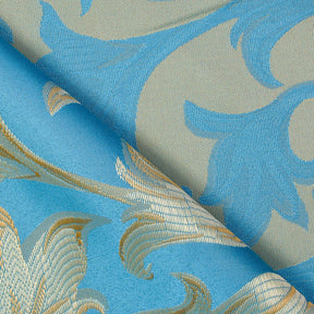 Extra Wide Bloom Upholstery Jacquard Fabric SV571036 1 Turquoise / Gold 4