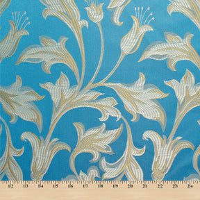 Extra Wide Bloom Upholstery Jacquard Fabric SV571036 1 Turquoise / Gold 5