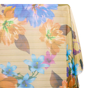 Zari Metallic Chiffon Jacquard Hibiscus Print Fabric SV578426 Tan 1