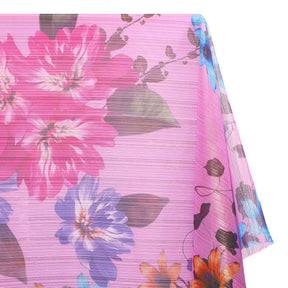Zari Metallic Chiffon Jacquard Hibiscus Print Fabric SV578427 Pink 1