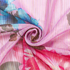 Zari Metallic Chiffon Jacquard Hibiscus Print Fabric SV578427 Pink 2