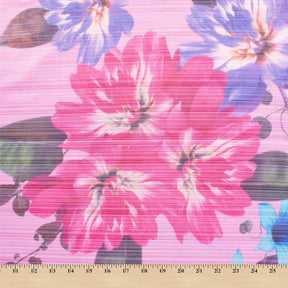 Zari Metallic Chiffon Jacquard Hibiscus Print Fabric SV578427 Pink 3