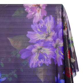 Zari Metallic Chiffon Jacquard Hibiscus Print Fabric SV578429 Violet 1