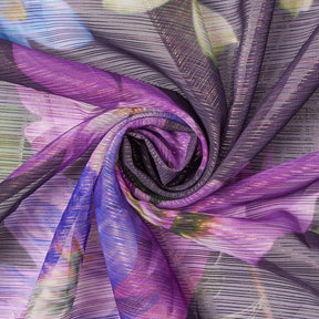 Zari Metallic Chiffon Jacquard Hibiscus Print Fabric SV578429 Violet 2