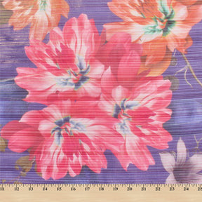 Zari Metallic Chiffon Jacquard Hibiscus Print Fabric SV578430 Royal Blue 3