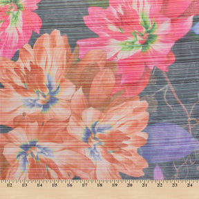 Zari Metallic Chiffon Jacquard Hibiscus Print Fabric SV578431 Black 3
